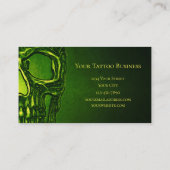 ゴシックスカルヘッドグリーンネオンメタリックタトゥーショップ 名刺 (裏面)