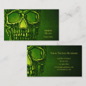ゴシックスカルヘッドグリーンネオンメタリックタトゥーショップ 名刺 (正面/裏面)
