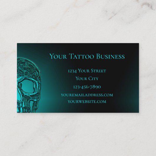 ゴシックスカルヘッドティール(緑がかった色)グリーンタトゥーショップ 名刺 (裏面)