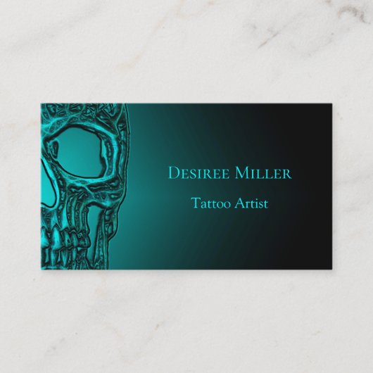 ゴシックスカルヘッドティール(緑がかった色)グリーンタトゥーショップ 名刺 (正面)
