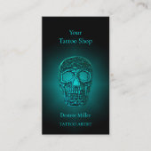 ゴシックスカルヘッドティール(緑がかった色)グリーンタトゥーショップ 名刺 (正面)