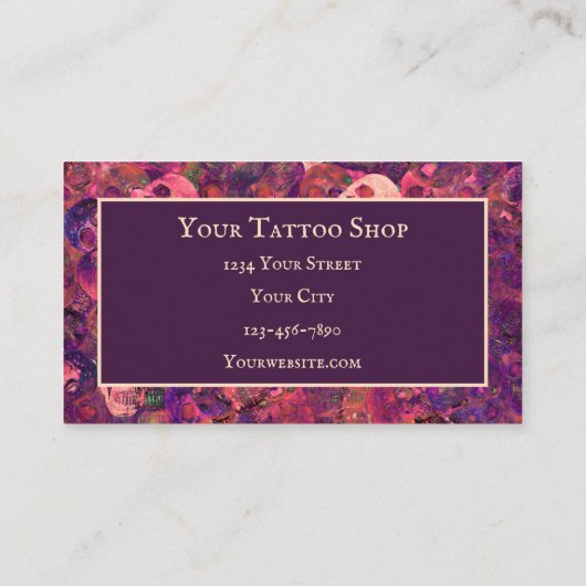 ゴシックスカルヘッドパターンパープルピンクタトゥーショップ 名刺 (裏面)