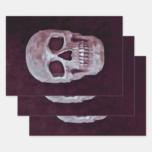 ゴシックスカルヘッドパープルクール不気味デザイン ラッピングペーパーシート (セット)