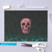 ゴシックスカルヘッドピンク濃緑フローラ 薄葉紙 (クラフト)