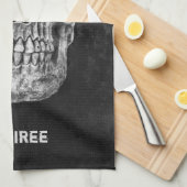 ゴシックスカルヘッドブラックアンドホワイトカスタム キッチンタオル (四つ折り)