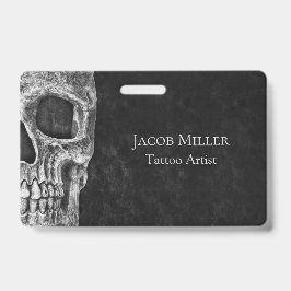 ゴシックスカルヘッドブラックアンドホワイトタトゥーショップ バッジ