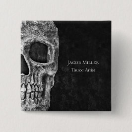 ゴシックスカルヘッドブラックアンドホワイトタトゥーショップ 缶バッジ