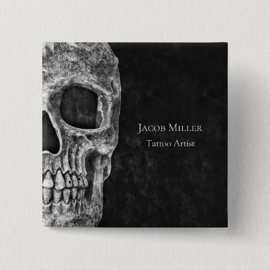 ゴシックスカルヘッドブラックアンドホワイトタトゥーショップ 缶バッジ (正面)