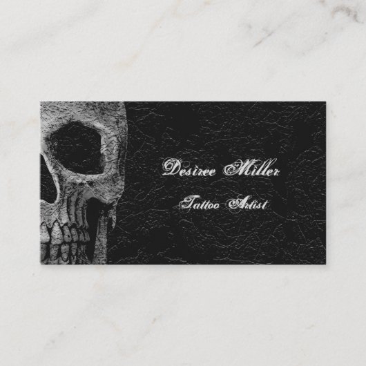 ゴシックスカルヘッドブラックグレーフローラタトゥーアーティスト 名刺 (正面)