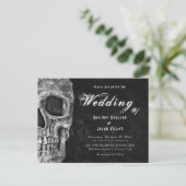 ゴシックスカルヘッドブラックハロウェディング招待状 インビテーションポストカード (スタンド正面)