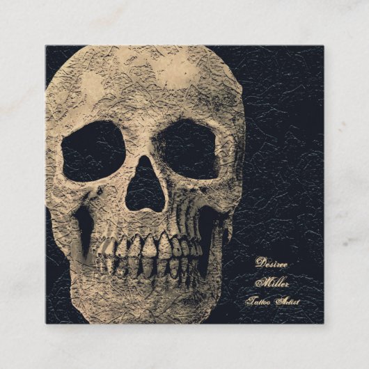 ゴシックスカルヘッドベージュブラックフローラタトゥーアーティスト スクエア名刺 (正面)