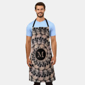 ゴシックスカルヘッドモノグラムヴィンテージセピア抽象芸術 エプロン (着用した状態)