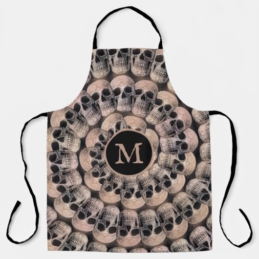 ゴシックスカルヘッドモノグラムヴィンテージセピア抽象芸術 エプロン (正面)