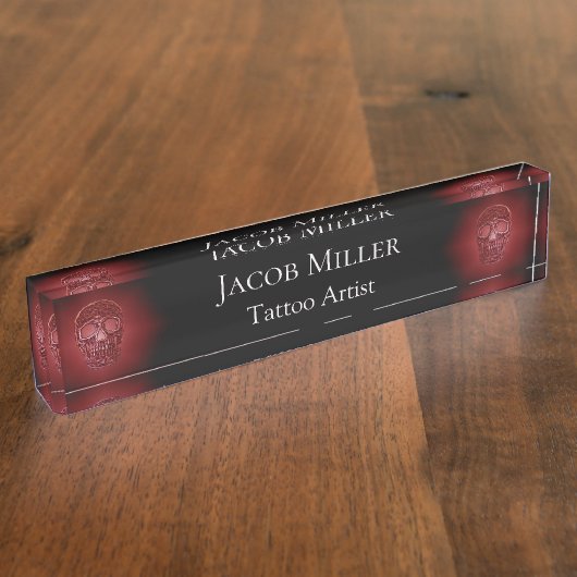 ゴシックスカルヘッドレッドブラックタ白熱［赤熱］光を放つトゥーショップ デスクネームプレート (側面)