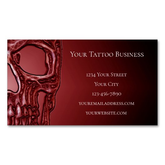ゴシックスカルヘッドレッドブラックタ白熱［赤熱］光を放つトゥーショップ マグネット名刺 (正面)