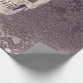 ゴシックスカルヘッド白グレーモダンヴィンテージフローラ ラッピングペーパー (角)