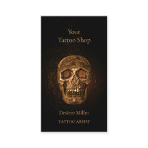 ゴシックスカルヘッド白熱［赤熱］光を放つ金ゴールドブラックタトゥーショップ