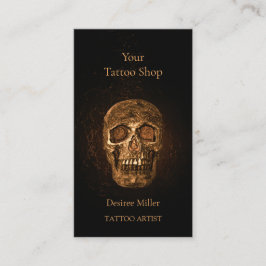 ゴシックスカルヘッド白熱［赤熱］光を放つ金ゴールドブラックタトゥーショップ 名刺