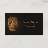 ゴシックスカルヘッド白熱［赤熱］光を放つ金ゴールドブラックタトゥーショップ 名刺 (正面)