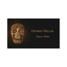 ゴシックスカルヘッド白熱［赤熱］光を放つ金ゴールドブラックタトゥーショップ