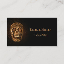 ゴシックスカルヘッド白熱［赤熱］光を放つ金ゴールドブラックタトゥーショップ 名刺