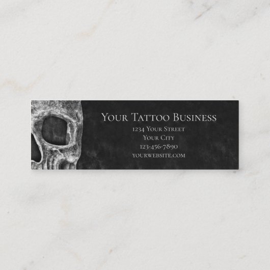 ゴシックスカルヘッド白黒タトゥーショップ スキニー名刺 (裏面)