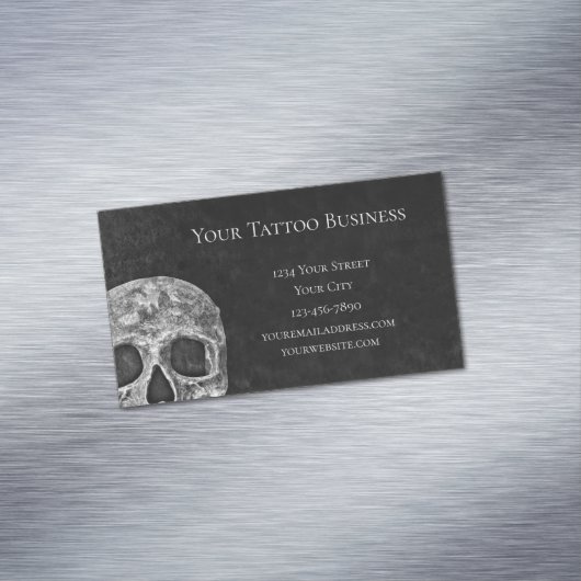 ゴシックスカルヘッド白黒タトゥーショップ マグネット名刺 (インサイチュ)