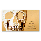 ゴシックスカルヘッド金ゴールドホワイトタトゥーショップ マグネット名刺 (正面)