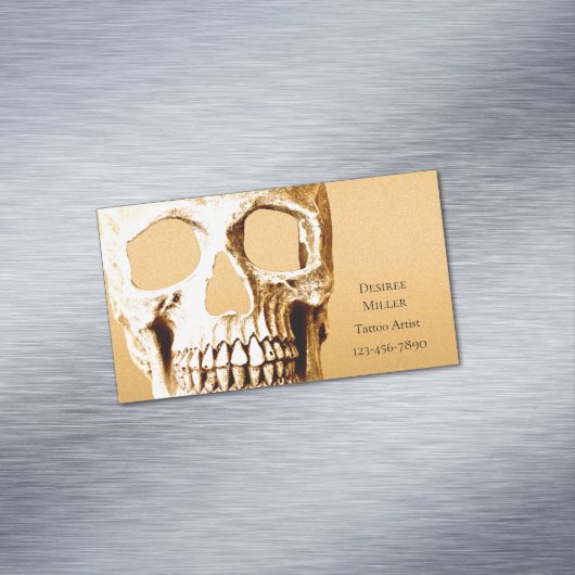 ゴシックスカルヘッド金ゴールドホワイトタトゥーショップ マグネット名刺 (インサイチュ)