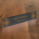 ゴシックスカルヘッド金ゴールドメタリックタトゥーアーティスト デスクネームプレート (側面)