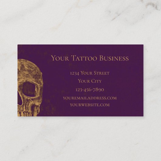 ゴシックスカルヘッド金ゴールド紫のタトゥーショップ 名刺 (裏面)