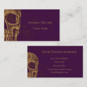 ゴシックスカルヘッド金ゴールド紫のタトゥーショップ 名刺 (正面/裏面)