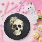ゴシックスカルホワイトローズハロウィーン ペーパープレート (パーティー)