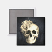 ゴシックスカルホワイトローズハロウィーン マグネット (正面/裏面)