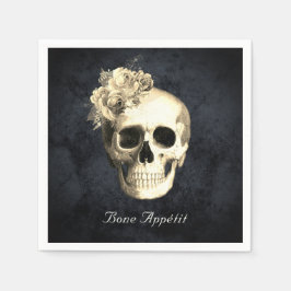 ゴシックスカルホワイトローズパーソナライズされたハロウィーン スタンダードカクテルナプキン