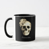 ゴシックスカルホワイトローズパーソナライズされた マグカップ (左)