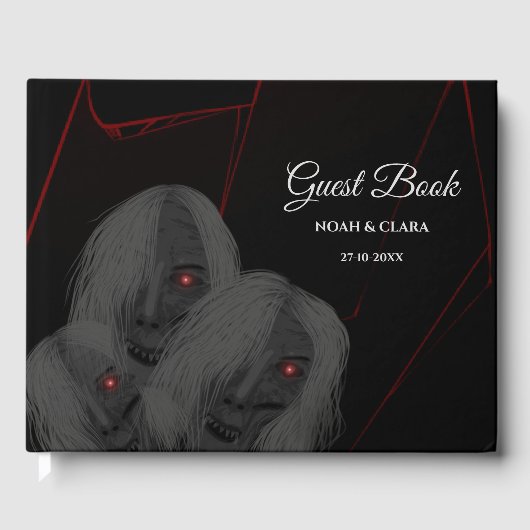 ゴシックスカルホワイト幽霊 – ダークムーディハロウィーン ゲストブック (正面)