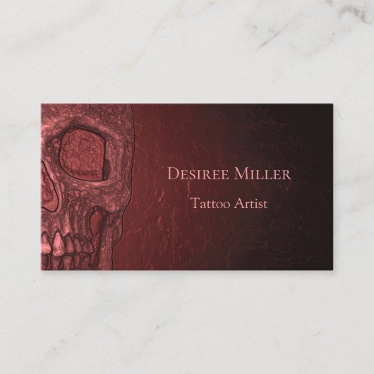 ゴシックスカルメタリックレッドピンクタトゥーショップ 名刺 (正面)