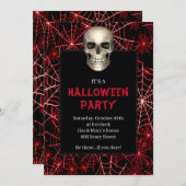 ゴシックスカルレッドスパイダーウェブハローウィンパーティ 招待状 (正面/裏面)