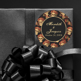 ゴシックスカルレッドローズブラックハロウィン結婚ズ ラウンドシール