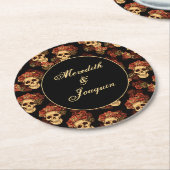 ゴシックスカルレッドローズブラックハロウィン結婚ズ ラウンドペーパーコースター (アングル)