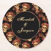 ゴシックスカルレッドローズブラックハロウィン結婚ズ ラウンドペーパーコースター (正面)