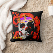 ゴシックスカルレッドローズ クッション (ブランケット)