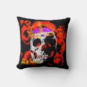 ゴシックスカルレッドローズ クッション (正面)