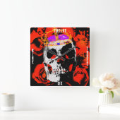 ゴシックスカルレッドローズ スクエア壁時計 (ホーム)