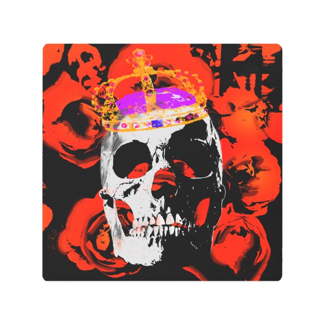 ゴシックスカルレッドローズ メタルプリント (正面)