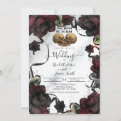 ゴシックスカルレッドローゼホワイトハロウィン結婚ズ 招待状 (正面)