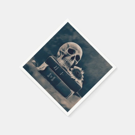 ゴシックスカルヴィンテージオールドブックスシアノタイプマカブル スタンダードカクテルナプキン (角)