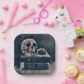 ゴシックスカルヴィンテージオールドブックスシアノタイプマカブル ペーパープレート (パーティー)