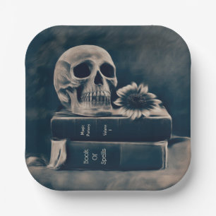 ゴシックスカルヴィンテージオールドブックスシアノタイプマカブル ペーパープレート